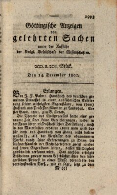 Göttingische Anzeigen von gelehrten Sachen (Göttingische Zeitungen von gelehrten Sachen) Montag 14. Dezember 1801