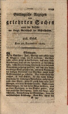 Göttingische Anzeigen von gelehrten Sachen (Göttingische Zeitungen von gelehrten Sachen) Samstag 26. Dezember 1801