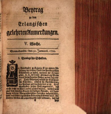 Erlangische gelehrte Anmerkungen und Nachrichten Samstag 31. Januar 1750