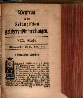 Erlangische gelehrte Anmerkungen und Nachrichten Samstag 25. Juli 1750