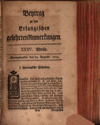 Erlangische gelehrte Anmerkungen und Nachrichten Samstag 29. August 1750