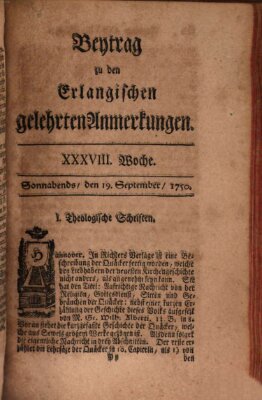 Erlangische gelehrte Anmerkungen und Nachrichten Samstag 19. September 1750