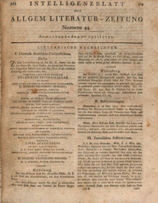 Allgemeine Literatur-Zeitung. Intelligenzblatt der Allg. Literaturzeitung : vom Jahre ... (Literarisches Zentralblatt für Deutschland) Samstag 2. April 1791