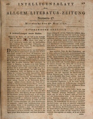 Allgemeine Literatur-Zeitung. Intelligenzblatt der Allg. Literaturzeitung : vom Jahre ... (Literarisches Zentralblatt für Deutschland) Mittwoch 4. Mai 1791