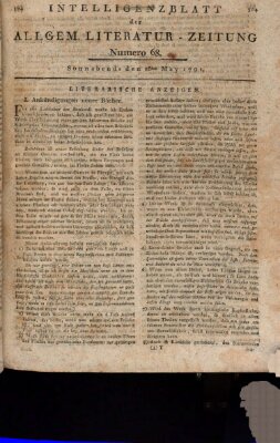 Allgemeine Literatur-Zeitung. Intelligenzblatt der Allg. Literaturzeitung : vom Jahre ... (Literarisches Zentralblatt für Deutschland) Samstag 28. Mai 1791