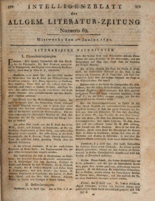 Allgemeine Literatur-Zeitung. Intelligenzblatt der Allg. Literaturzeitung : vom Jahre ... (Literarisches Zentralblatt für Deutschland) Mittwoch 1. Juni 1791