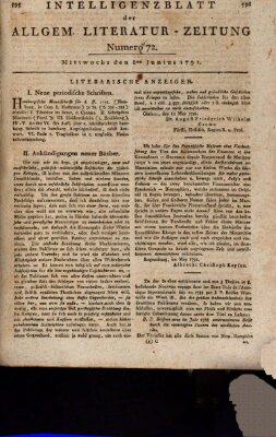 Allgemeine Literatur-Zeitung. Intelligenzblatt der Allg. Literaturzeitung : vom Jahre ... (Literarisches Zentralblatt für Deutschland) Mittwoch 8. Juni 1791