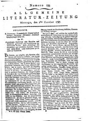 Allgemeine Literatur-Zeitung (Literarisches Zentralblatt für Deutschland) Montag 1. Oktober 1787