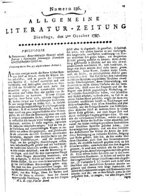 Allgemeine Literatur-Zeitung (Literarisches Zentralblatt für Deutschland) Dienstag 2. Oktober 1787