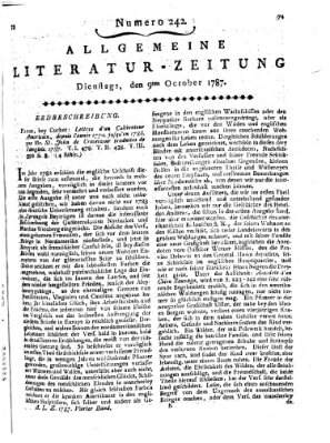 Allgemeine Literatur-Zeitung (Literarisches Zentralblatt für Deutschland) Dienstag 9. Oktober 1787