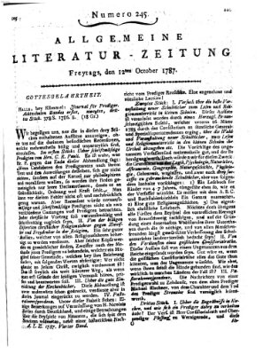 Allgemeine Literatur-Zeitung (Literarisches Zentralblatt für Deutschland) Freitag 12. Oktober 1787