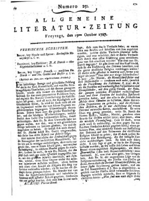 Allgemeine Literatur-Zeitung (Literarisches Zentralblatt für Deutschland) Freitag 19. Oktober 1787