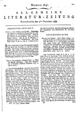 Allgemeine Literatur-Zeitung (Literarisches Zentralblatt für Deutschland) Samstag 3. November 1787