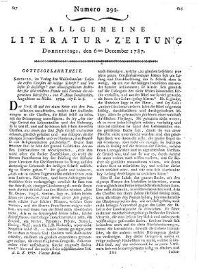 Allgemeine Literatur-Zeitung (Literarisches Zentralblatt für Deutschland) Donnerstag 6. Dezember 1787