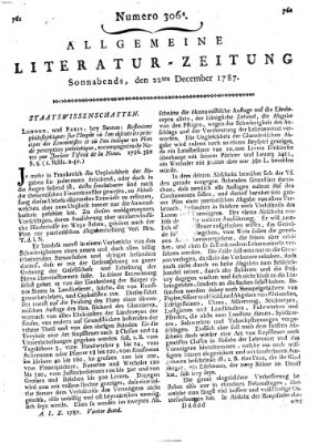 Allgemeine Literatur-Zeitung (Literarisches Zentralblatt für Deutschland) Samstag 22. Dezember 1787