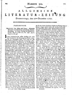 Allgemeine Literatur-Zeitung (Literarisches Zentralblatt für Deutschland) Donnerstag 27. Dezember 1787