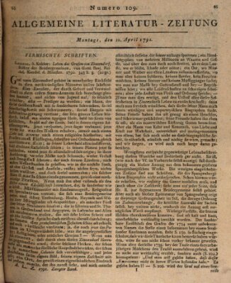 Allgemeine Literatur-Zeitung (Literarisches Zentralblatt für Deutschland) Sonntag 10. April 1791