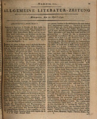 Allgemeine Literatur-Zeitung (Literarisches Zentralblatt für Deutschland) Dienstag 12. April 1791