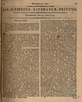 Allgemeine Literatur-Zeitung (Literarisches Zentralblatt für Deutschland) Samstag 23. April 1791