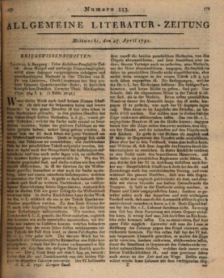 Allgemeine Literatur-Zeitung (Literarisches Zentralblatt für Deutschland) Mittwoch 27. April 1791