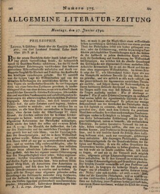 Allgemeine Literatur-Zeitung (Literarisches Zentralblatt für Deutschland) Montag 27. Juni 1791