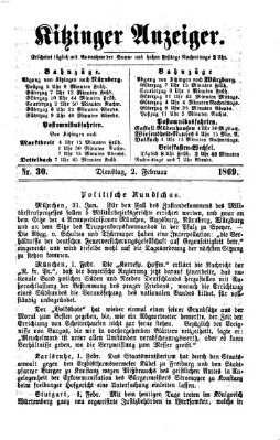 Kitzinger Anzeiger Dienstag 2. Februar 1869