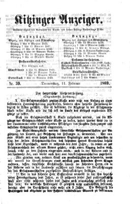 Kitzinger Anzeiger Donnerstag 11. Februar 1869