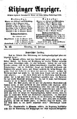 Kitzinger Anzeiger Dienstag 16. Februar 1869