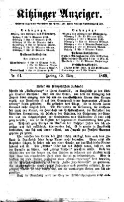 Kitzinger Anzeiger Freitag 12. März 1869