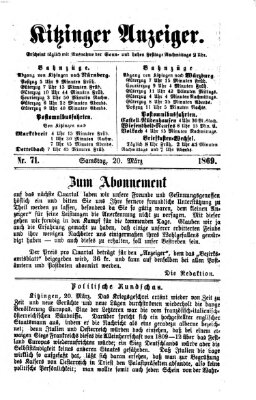 Kitzinger Anzeiger Samstag 20. März 1869