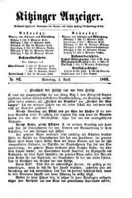 Kitzinger Anzeiger Samstag 3. April 1869