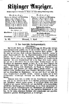 Kitzinger Anzeiger Mittwoch 7. April 1869