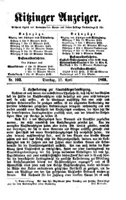 Kitzinger Anzeiger Dienstag 27. April 1869