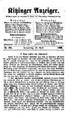 Kitzinger Anzeiger Donnerstag 29. April 1869