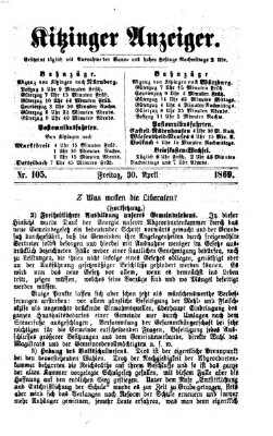 Kitzinger Anzeiger Freitag 30. April 1869