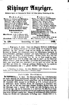 Kitzinger Anzeiger Donnerstag 10. Juni 1869