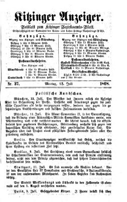 Kitzinger Anzeiger Montag 13. Juli 1868