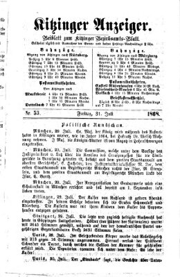 Kitzinger Anzeiger Freitag 31. Juli 1868