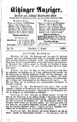 Kitzinger Anzeiger Samstag 1. August 1868