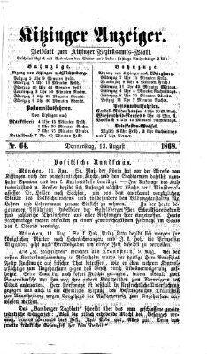 Kitzinger Anzeiger Donnerstag 13. August 1868