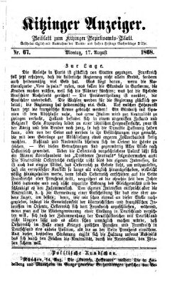 Kitzinger Anzeiger Montag 17. August 1868