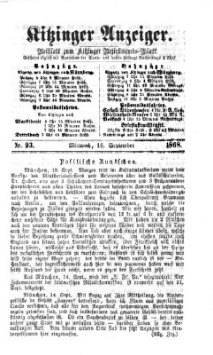 Kitzinger Anzeiger Mittwoch 16. September 1868