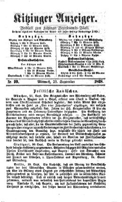 Kitzinger Anzeiger Mittwoch 23. September 1868