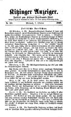 Kitzinger Anzeiger Mittwoch 7. Oktober 1868