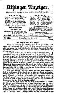 Kitzinger Anzeiger Donnerstag 5. November 1868