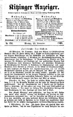 Kitzinger Anzeiger Montag 23. November 1868