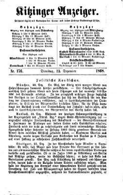 Kitzinger Anzeiger Dienstag 22. Dezember 1868