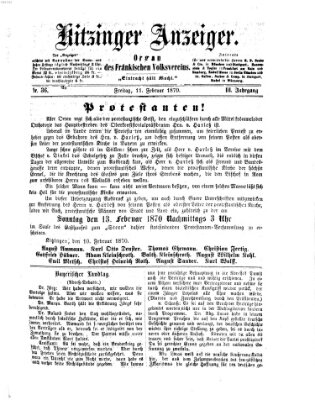 Kitzinger Anzeiger Freitag 11. Februar 1870