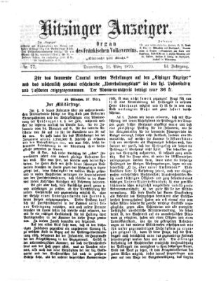 Kitzinger Anzeiger Donnerstag 31. März 1870