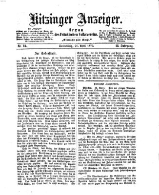 Kitzinger Anzeiger Donnerstag 21. April 1870